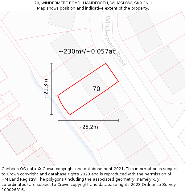 70, WINDERMERE ROAD, HANDFORTH, WILMSLOW, SK9 3NH: Plot and title map
