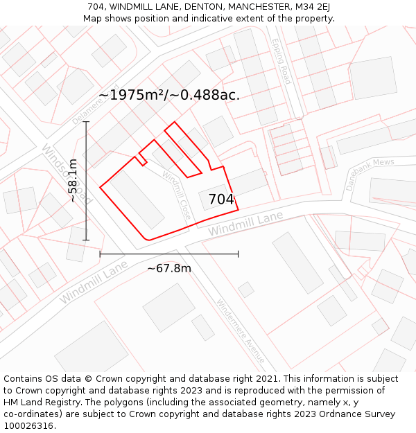 704, WINDMILL LANE, DENTON, MANCHESTER, M34 2EJ: Plot and title map