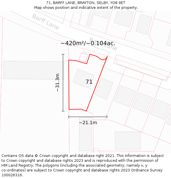 71, BARFF LANE, BRAYTON, SELBY, YO8 9ET: Plot and title map