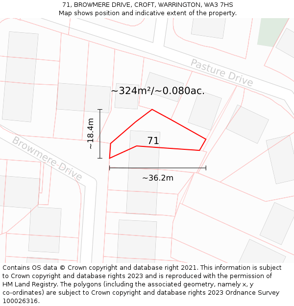 71, BROWMERE DRIVE, CROFT, WARRINGTON, WA3 7HS: Plot and title map
