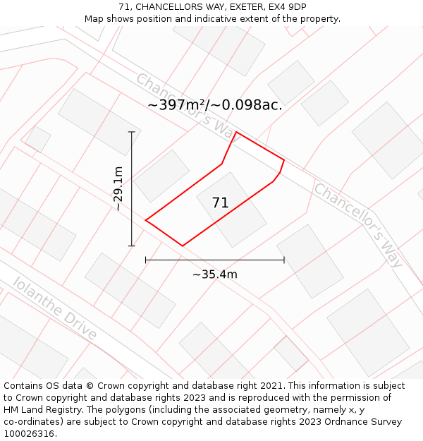 71, CHANCELLORS WAY, EXETER, EX4 9DP: Plot and title map