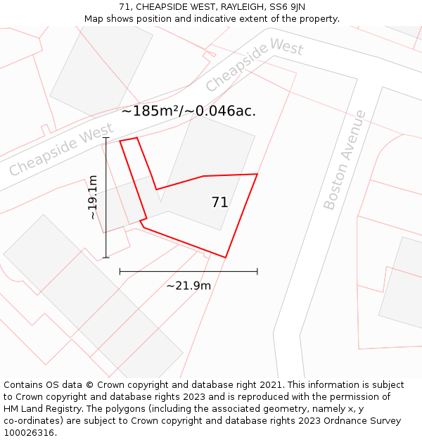 71, CHEAPSIDE WEST, RAYLEIGH, SS6 9JN: Plot and title map