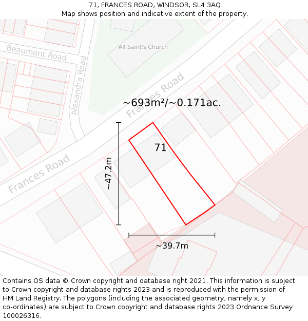 71, FRANCES ROAD, WINDSOR, SL4 3AQ: Plot and title map