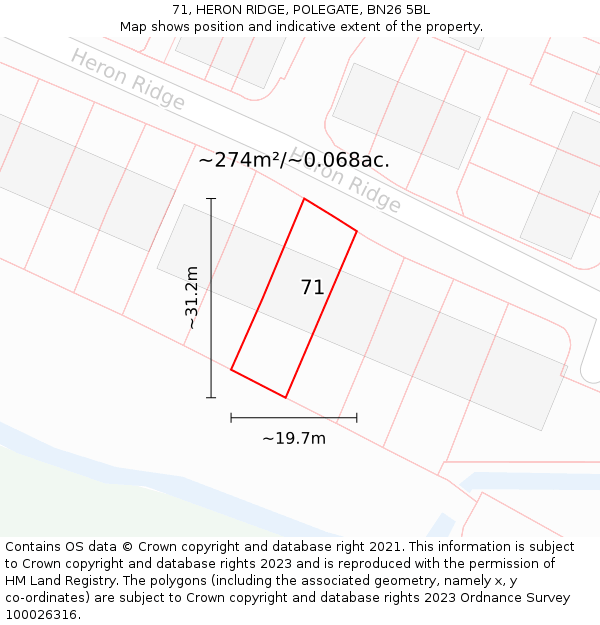 71, HERON RIDGE, POLEGATE, BN26 5BL: Plot and title map