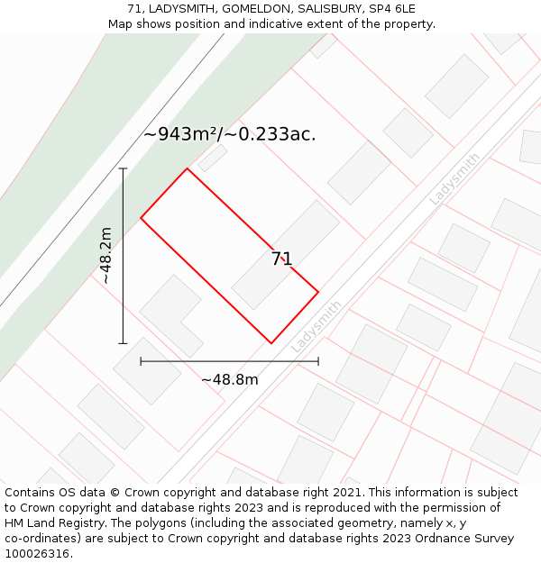 71, LADYSMITH, GOMELDON, SALISBURY, SP4 6LE: Plot and title map