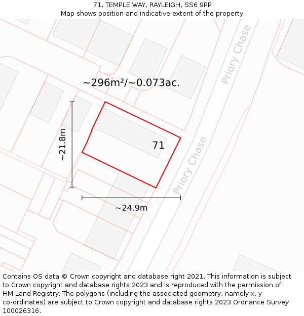 71, TEMPLE WAY, RAYLEIGH, SS6 9PP: Plot and title map