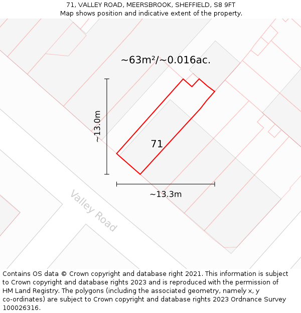 71, VALLEY ROAD, MEERSBROOK, SHEFFIELD, S8 9FT: Plot and title map