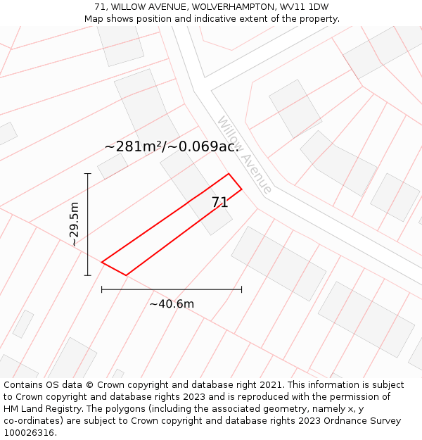 71, WILLOW AVENUE, WOLVERHAMPTON, WV11 1DW: Plot and title map