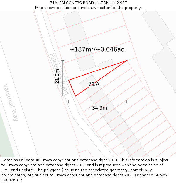 71A, FALCONERS ROAD, LUTON, LU2 9ET: Plot and title map