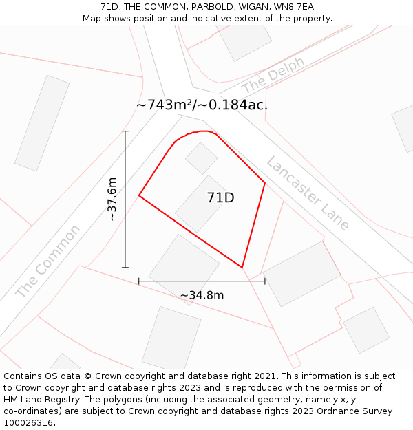 71D, THE COMMON, PARBOLD, WIGAN, WN8 7EA: Plot and title map