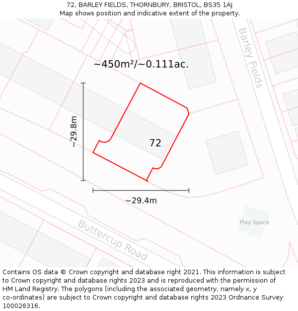 72, BARLEY FIELDS, THORNBURY, BRISTOL, BS35 1AJ: Plot and title map