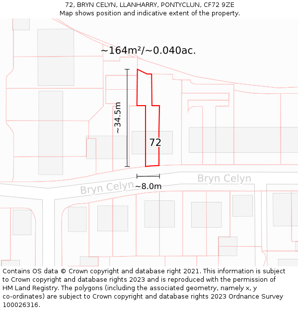 72, BRYN CELYN, LLANHARRY, PONTYCLUN, CF72 9ZE: Plot and title map