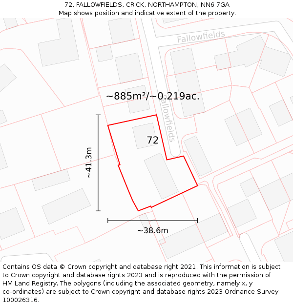 72, FALLOWFIELDS, CRICK, NORTHAMPTON, NN6 7GA: Plot and title map