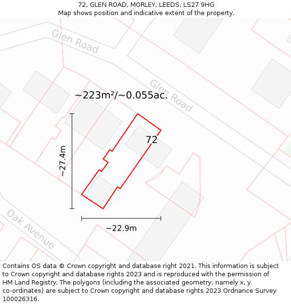 72, GLEN ROAD, MORLEY, LEEDS, LS27 9HG: Plot and title map
