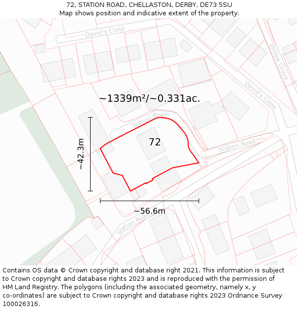 72, STATION ROAD, CHELLASTON, DERBY, DE73 5SU: Plot and title map