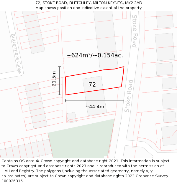72, STOKE ROAD, BLETCHLEY, MILTON KEYNES, MK2 3AD: Plot and title map
