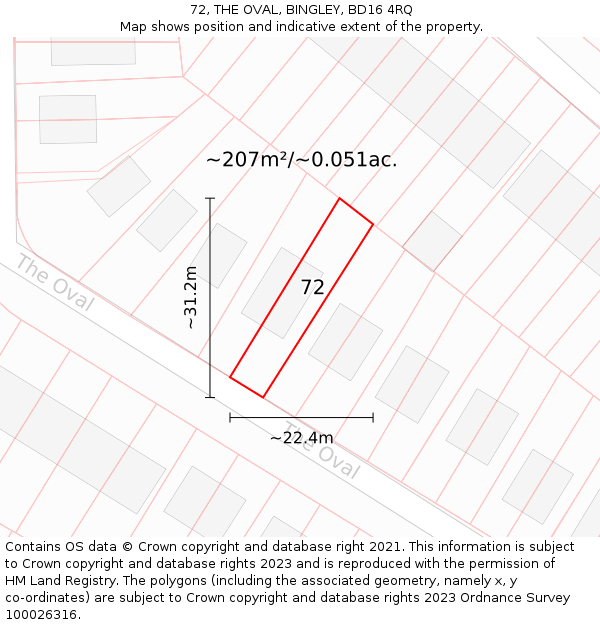 72, THE OVAL, BINGLEY, BD16 4RQ: Plot and title map