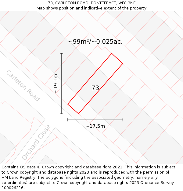 73, CARLETON ROAD, PONTEFRACT, WF8 3NE: Plot and title map