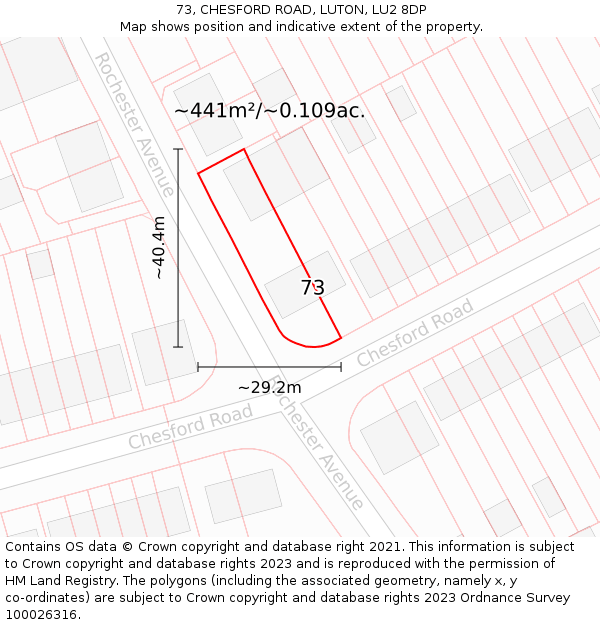 73, CHESFORD ROAD, LUTON, LU2 8DP: Plot and title map