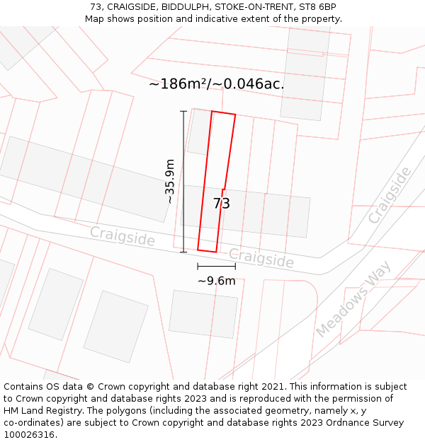 73, CRAIGSIDE, BIDDULPH, STOKE-ON-TRENT, ST8 6BP: Plot and title map