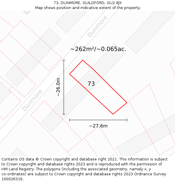 73, DUNMORE, GUILDFORD, GU2 8JX: Plot and title map