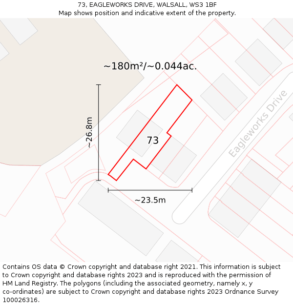 73, EAGLEWORKS DRIVE, WALSALL, WS3 1BF: Plot and title map