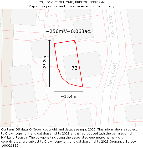 73, LONG CROFT, YATE, BRISTOL, BS37 7YN: Plot and title map