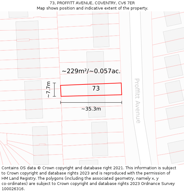73, PROFFITT AVENUE, COVENTRY, CV6 7ER: Plot and title map