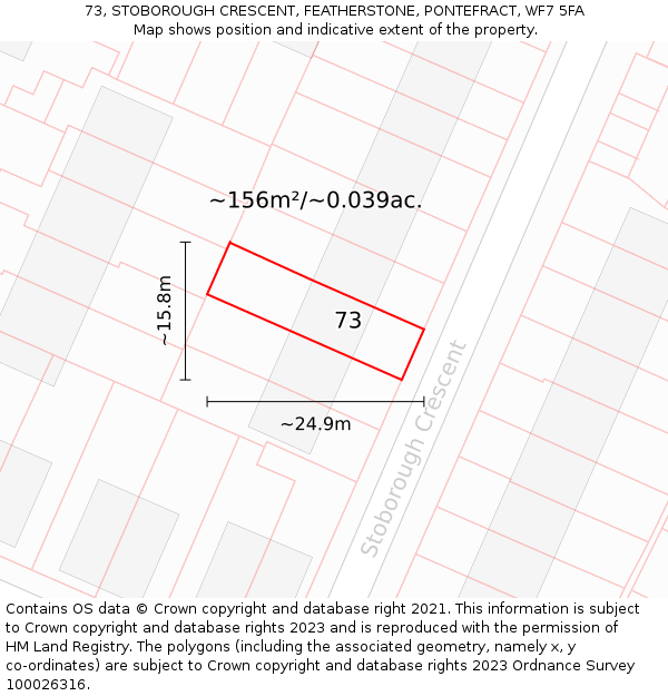 73, STOBOROUGH CRESCENT, FEATHERSTONE, PONTEFRACT, WF7 5FA: Plot and title map