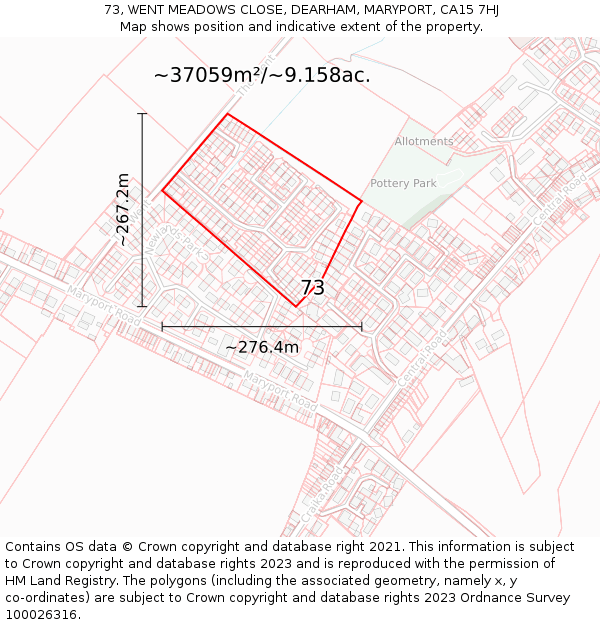 73, WENT MEADOWS CLOSE, DEARHAM, MARYPORT, CA15 7HJ: Plot and title map