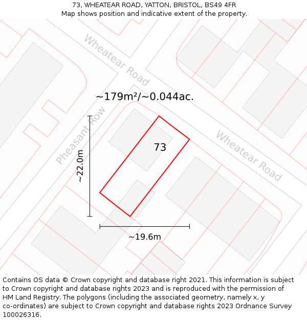 73, WHEATEAR ROAD, YATTON, BRISTOL, BS49 4FR: Plot and title map