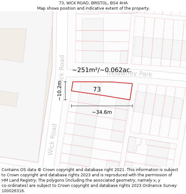 73, WICK ROAD, BRISTOL, BS4 4HA: Plot and title map