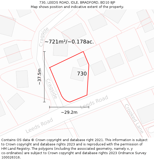 730, LEEDS ROAD, IDLE, BRADFORD, BD10 8JP: Plot and title map