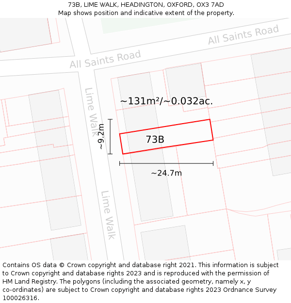73B, LIME WALK, HEADINGTON, OXFORD, OX3 7AD: Plot and title map