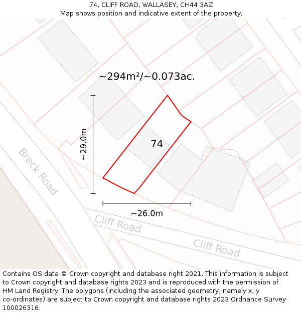 74, CLIFF ROAD, WALLASEY, CH44 3AZ: Plot and title map