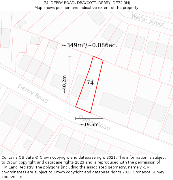 74, DERBY ROAD, DRAYCOTT, DERBY, DE72 3NJ: Plot and title map