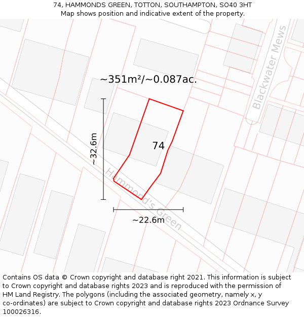 74, HAMMONDS GREEN, TOTTON, SOUTHAMPTON, SO40 3HT: Plot and title map