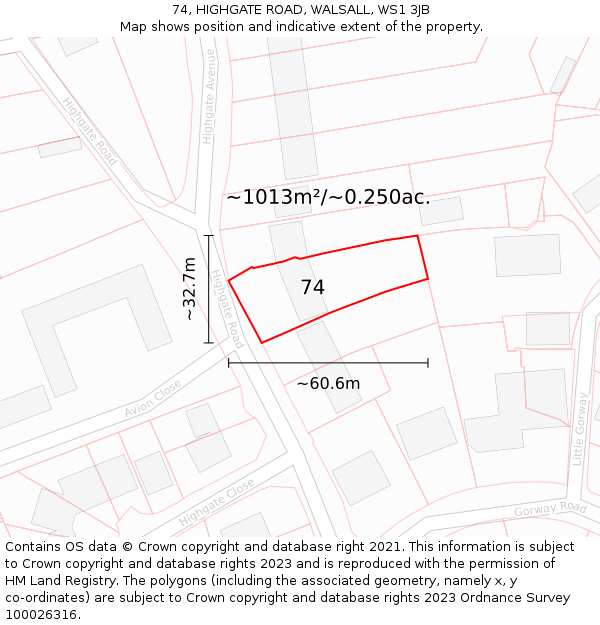 74, HIGHGATE ROAD, WALSALL, WS1 3JB: Plot and title map