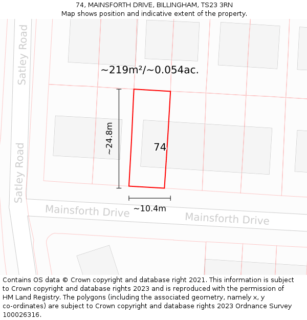 74, MAINSFORTH DRIVE, BILLINGHAM, TS23 3RN: Plot and title map