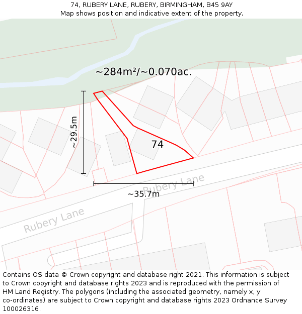 74, RUBERY LANE, RUBERY, BIRMINGHAM, B45 9AY: Plot and title map