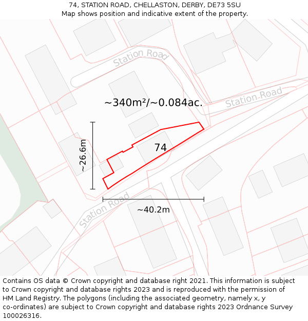 74, STATION ROAD, CHELLASTON, DERBY, DE73 5SU: Plot and title map