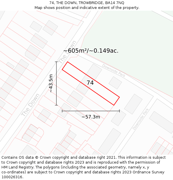 74, THE DOWN, TROWBRIDGE, BA14 7NQ: Plot and title map