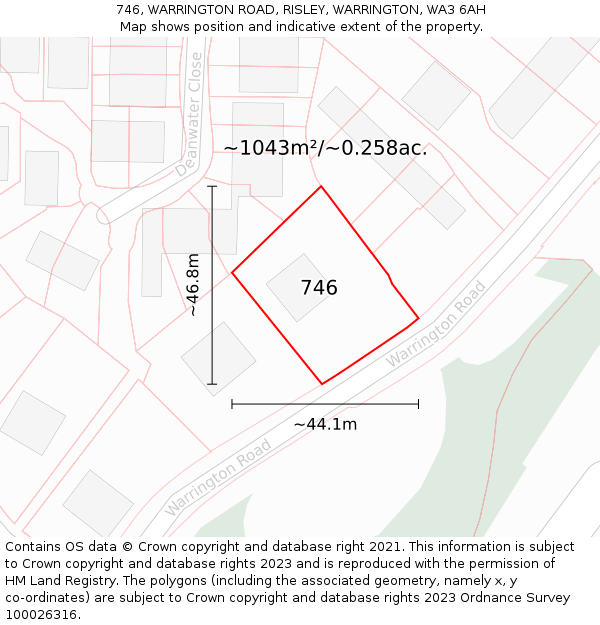 746, WARRINGTON ROAD, RISLEY, WARRINGTON, WA3 6AH: Plot and title map