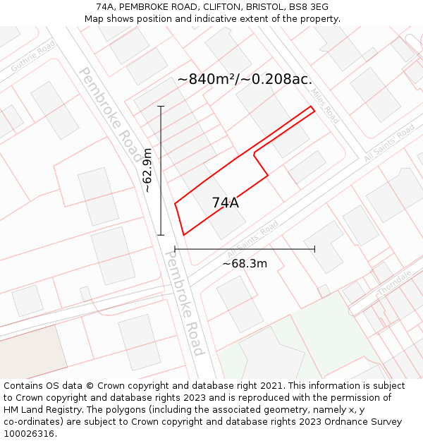 74A, PEMBROKE ROAD, CLIFTON, BRISTOL, BS8 3EG: Plot and title map