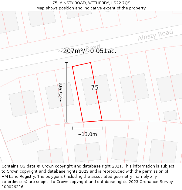 75, AINSTY ROAD, WETHERBY, LS22 7QS: Plot and title map
