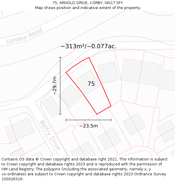 75, ARNOLD DRIVE, CORBY, NN17 5FY: Plot and title map