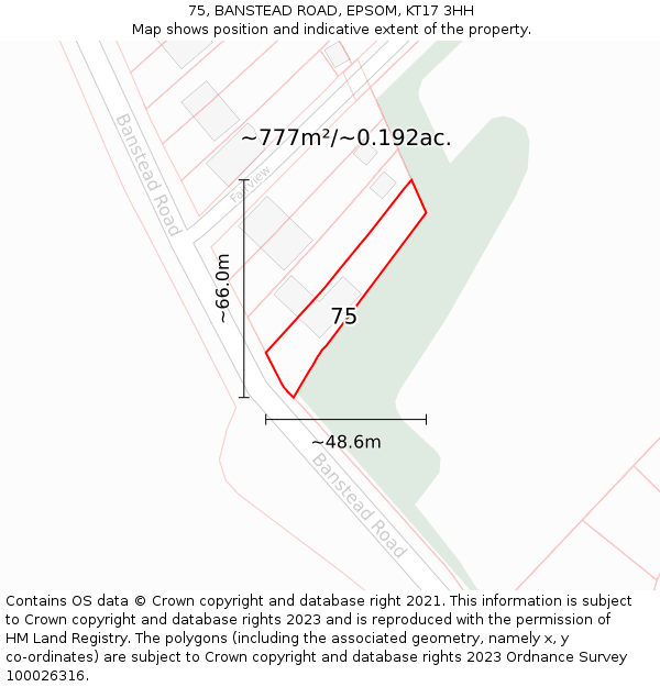 75, BANSTEAD ROAD, EPSOM, KT17 3HH: Plot and title map