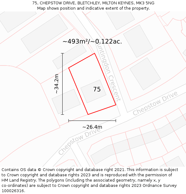 75, CHEPSTOW DRIVE, BLETCHLEY, MILTON KEYNES, MK3 5NG: Plot and title map