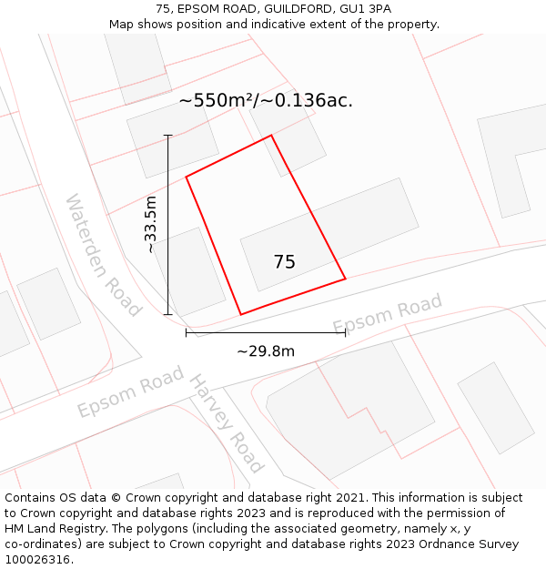 75, EPSOM ROAD, GUILDFORD, GU1 3PA: Plot and title map