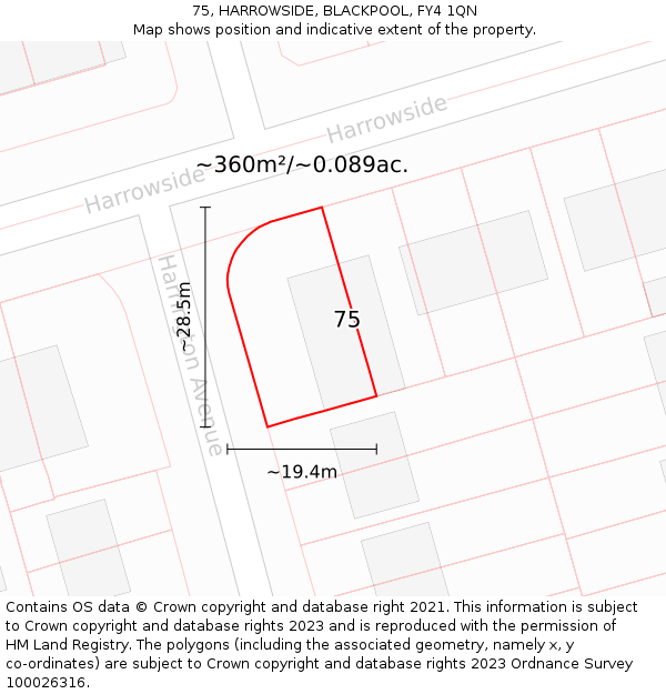 75, HARROWSIDE, BLACKPOOL, FY4 1QN: Plot and title map